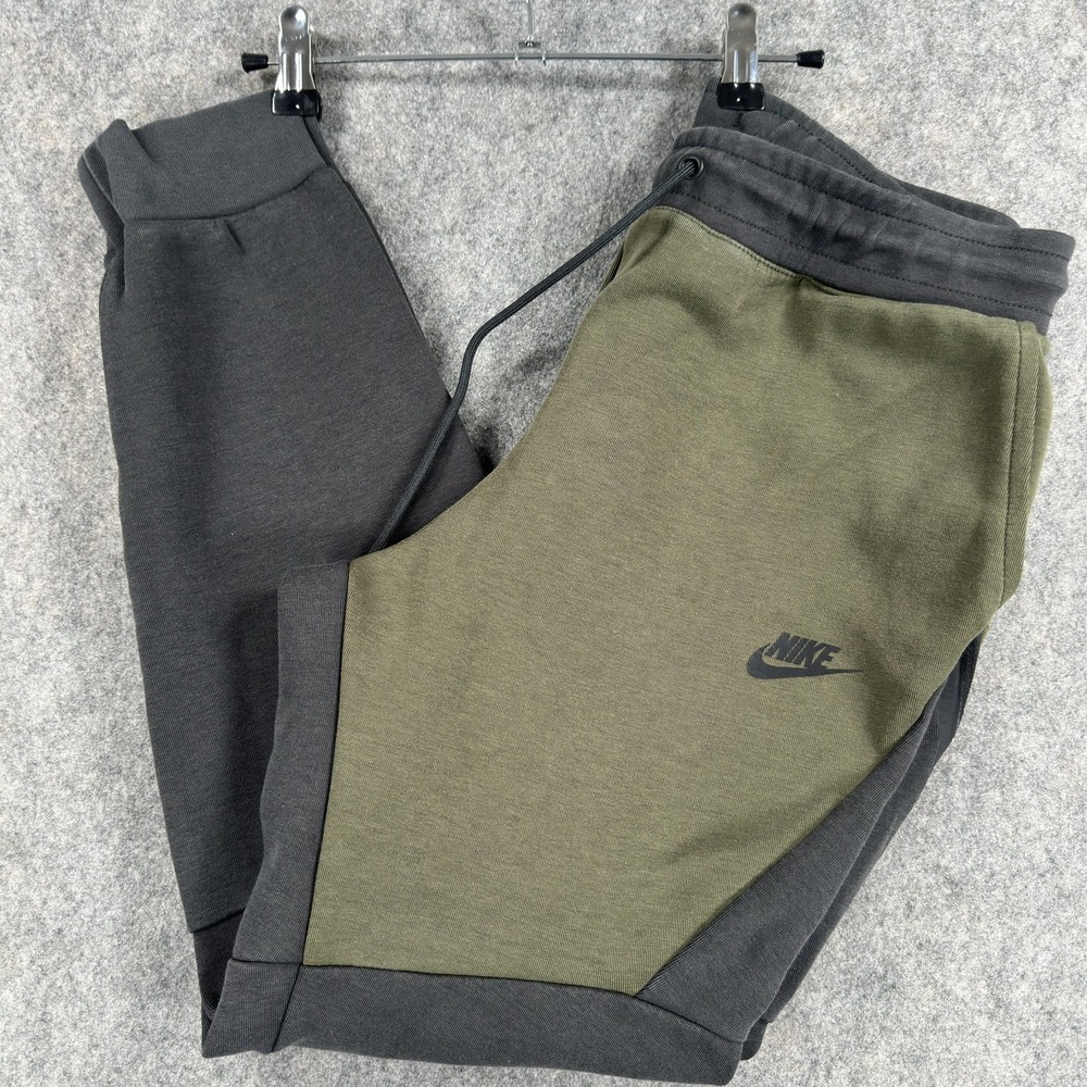 Nike Sweatpants Mens Medium Gray Green Tech Fleece Joggers Zip Pocket Colorblock